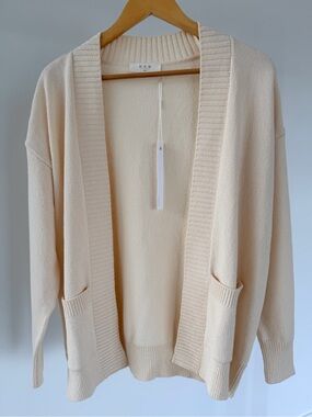 NWT One Grey Day Cream Knit Open Cardigan Pockets Soft Luxe XS